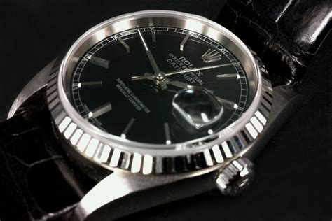 rolex datejust black dial leather strap|vintage rolex datejust leather strap.